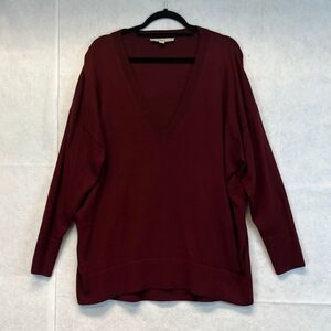 LOFT Women’s Sweater XL Burgundy Deep V-Neck Long‎ Sleeve Oversized Knit Soft